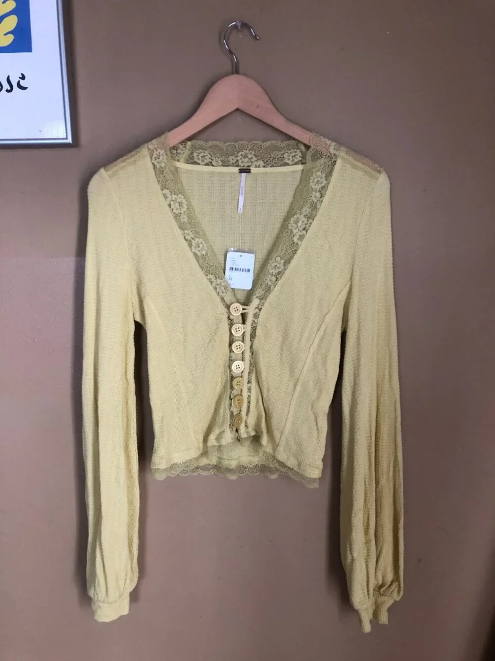 NWT Free People yellow Run With Me cropped cardigan
